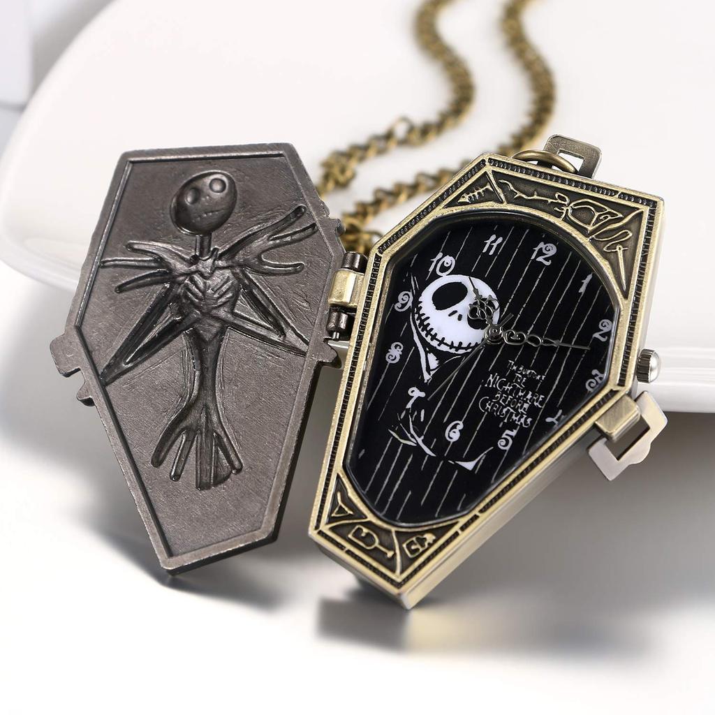 JEWELRYWE Skull Skull Pocket Watch Antique Lock Pocket Watch Pendant Necklace Clock Birthday Anniversary Christmas Present Bronze Cosplay Halloween