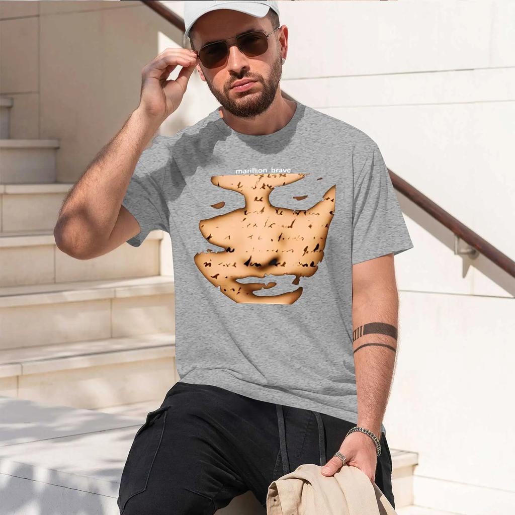 MarillionBrave 2026 new fashion heavyweight hot selling retro printed pattern fun round neck Tshirt for daily comfort
