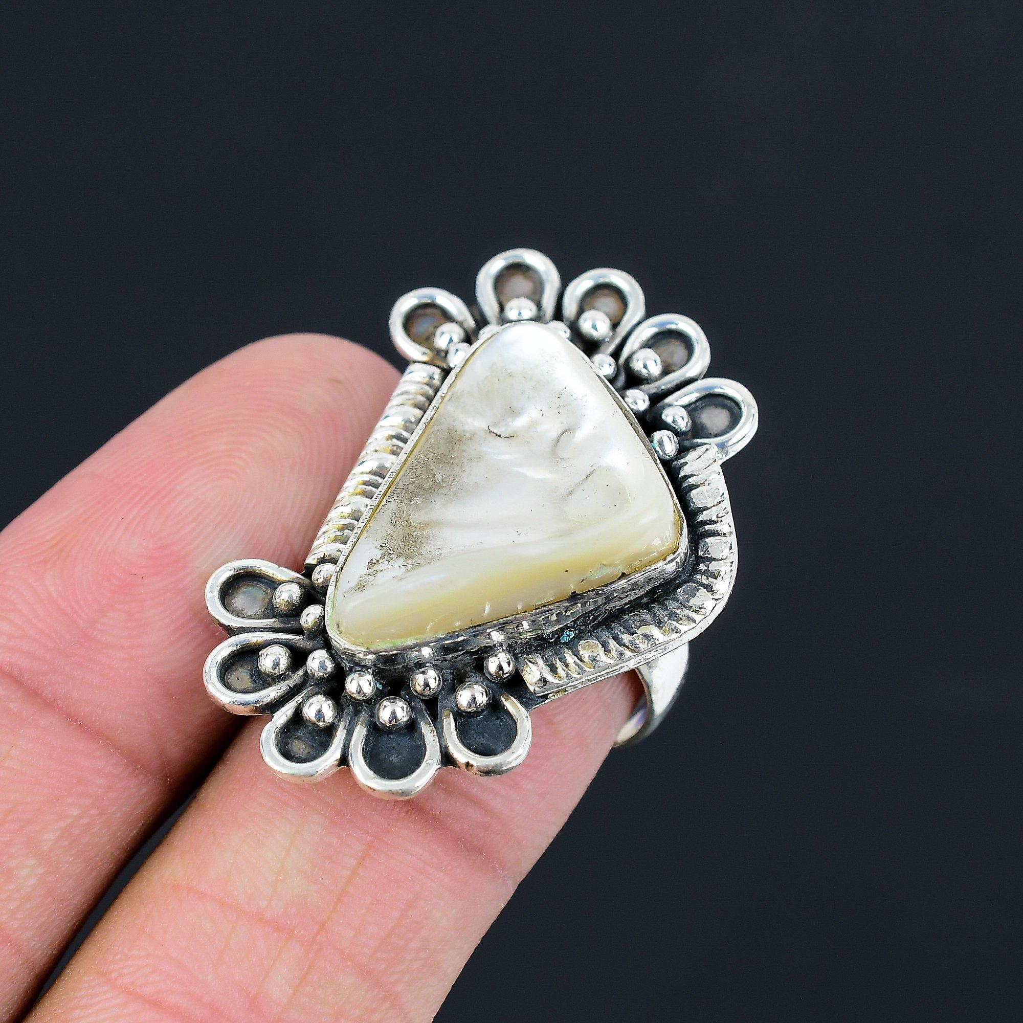 Mothers day Deal Natural Mother Of Pearl Promise Ring Jewelry 925 Silver US 8 8