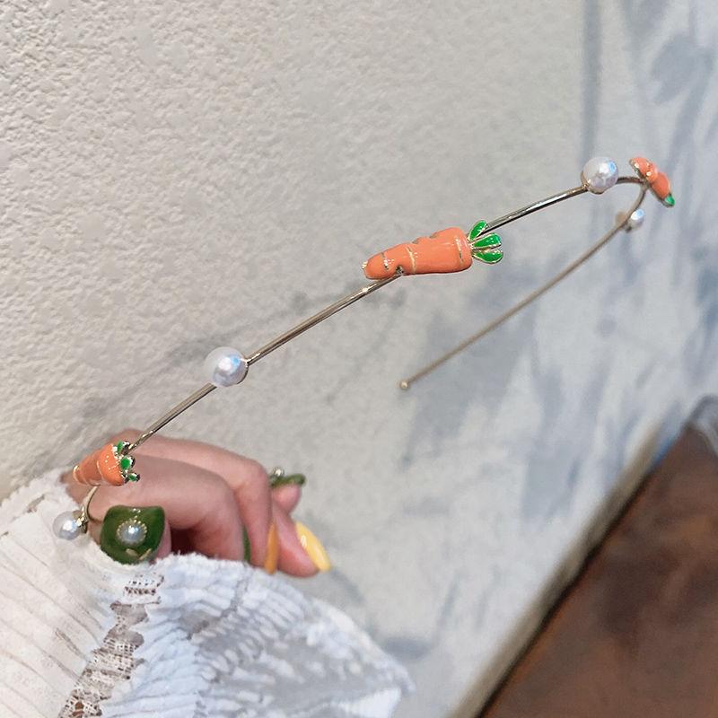 Lystrfac Korean Cute Cherry Alloy Pearl Headband for Women Girls Strawberry Flower Hairband Thin Hair Hoop Hair Accessories