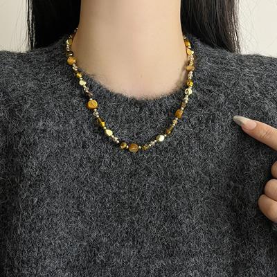 Maillard Natural Stone Necklace Women's Light Luxury Niche Beaded Caramel Color Temperament Versatile Sweater Chain High-end Neck Chain