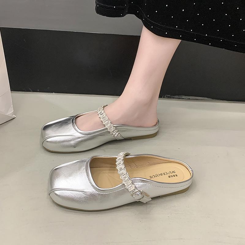 Huge good-looking flat silver single shoes, women's comfortable new summer skirt Mary Jane shoes, ballet evening shoes