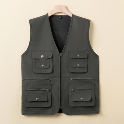 Four Seasons Vest Middle-aged and Elderly Dad with V-neck Waistcoat Fishing Photography Vest Leisure Multi-pocket Overalls To Wear Outside