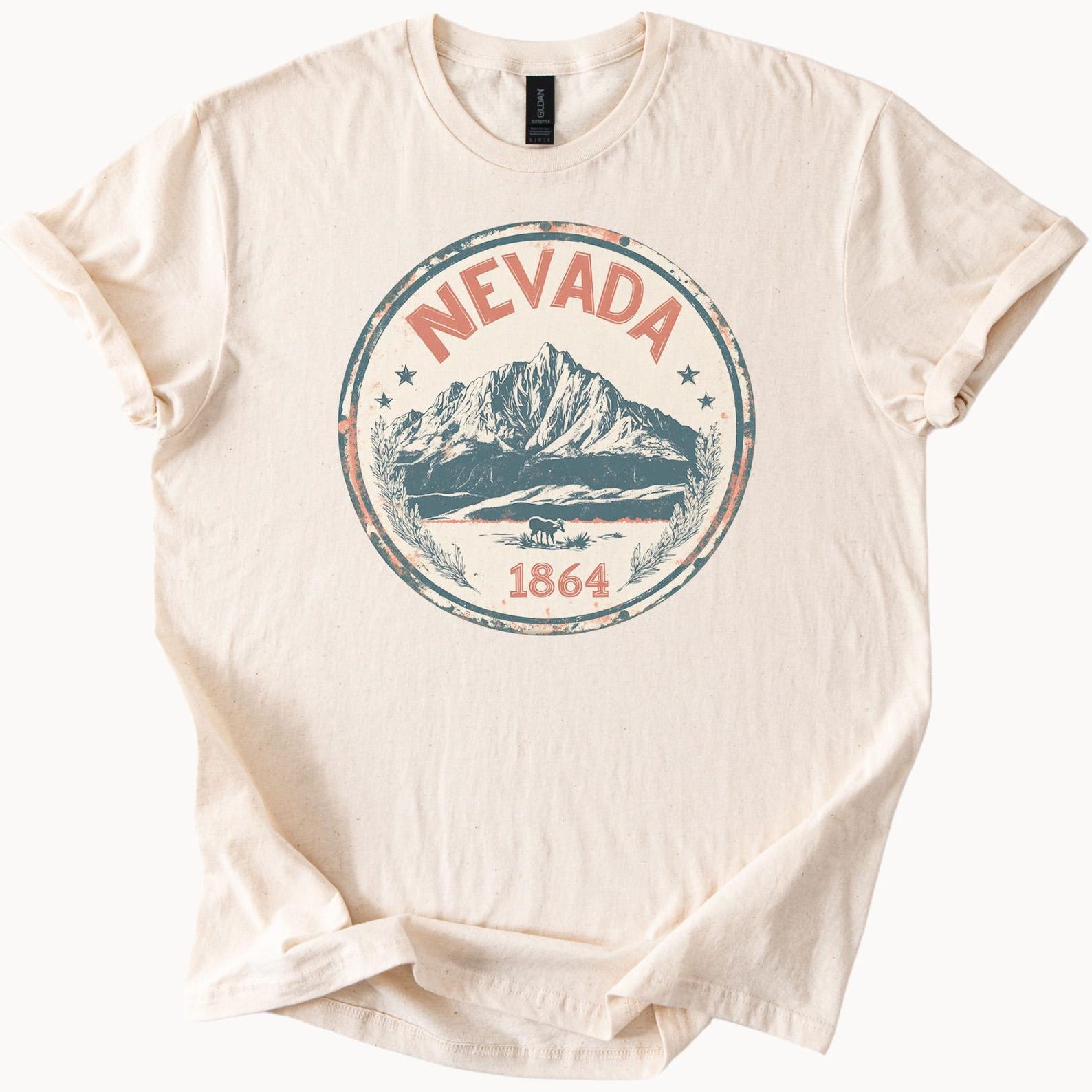 Nevada Mountain Graphic T Shirt Nevada State 1864 Western Desert Scene Nature Illustration Adventure Outdoors Hiking Tee 110