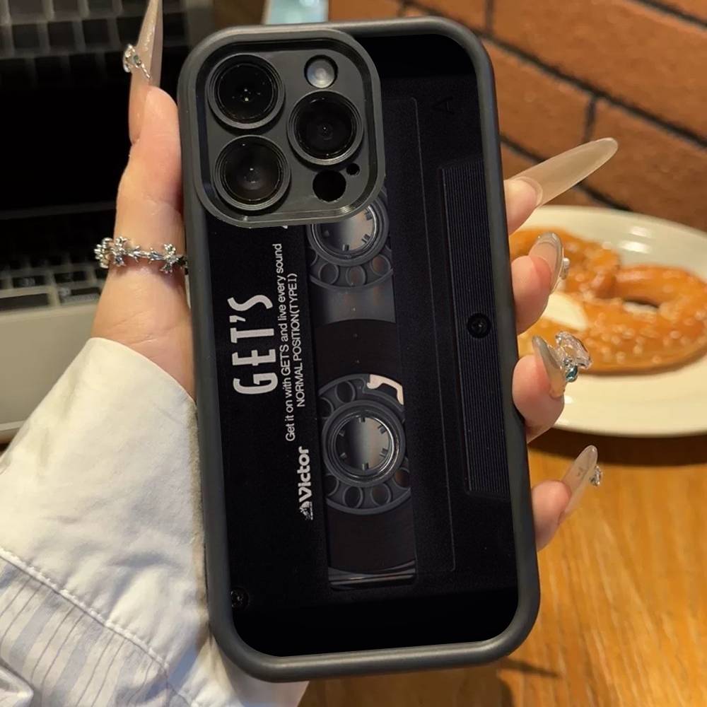 Vintage Cassette Tape Retro Phone Case For iPhone 17 16 15 14 13 12 11 Pro Plus Max Soft TPU Ladder Lens Protection Soft Cover