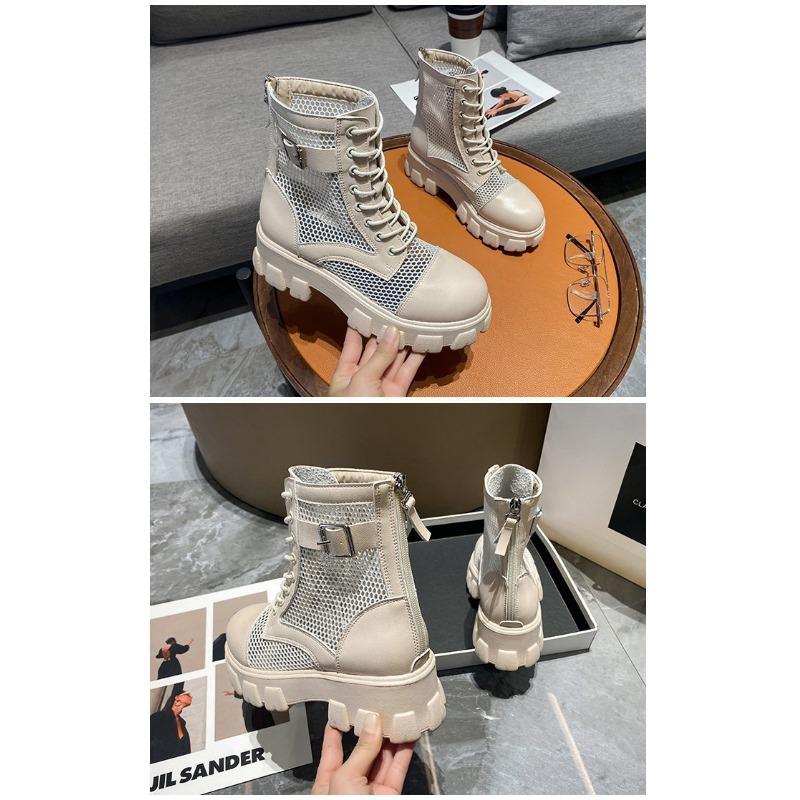 Women's Platform Martin Boots Summer New Style Large Size Mesh Hollow Out Ankle Boots