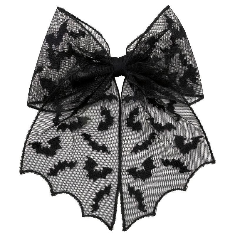 Punk Style Halloween Bat Mesh Bow Mysterious Black Heavy Duty Hair Clip Niche Design High-End Back Of The Head Hair Clip