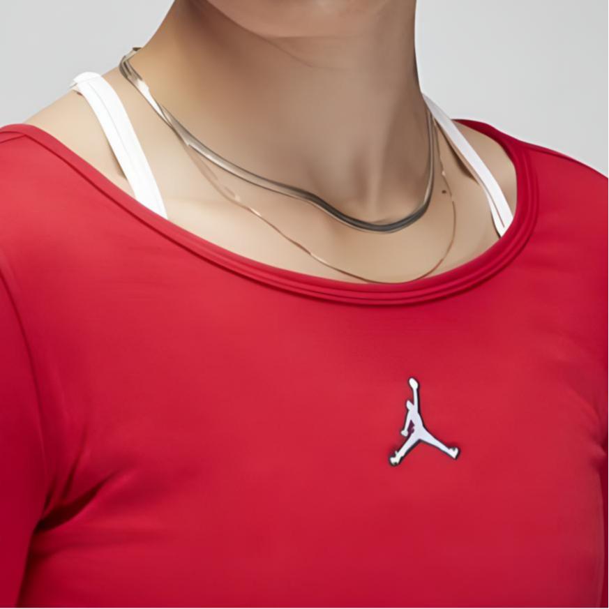 Jordan Flight Solid Logo Print Crew Neck Long Sleeve T-Shirt Women tops Red DQ4466-687