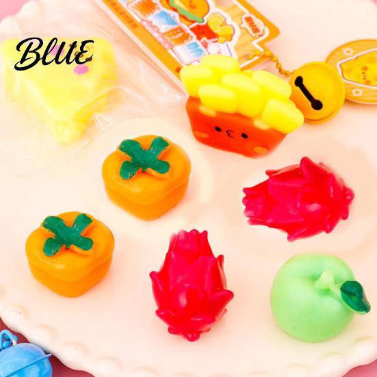 Fruit Shape Squeeze Toy Simulated with Bell Lanyard Stress Anxiety Relief Slow Rising Ball Mini Pinch Sensory Fidget Party Favors Keychain