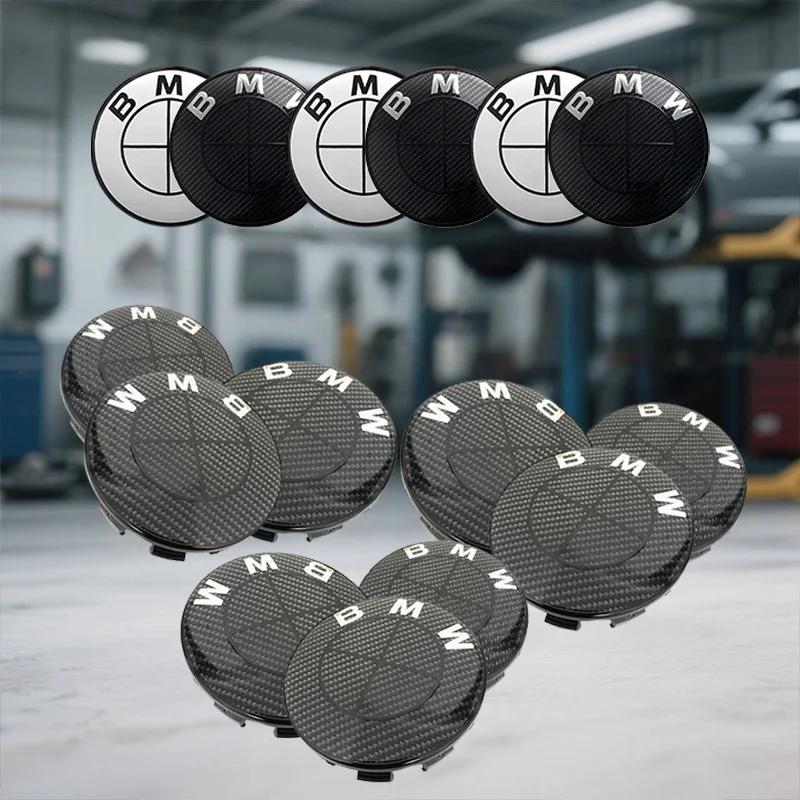 45/74/82mm Hood/Trunk Emblems + 68mm Wheel Hub Covers - Compatible with BMW 3/4/5 Series & X5/X6 (F Series) - Black/White DV1