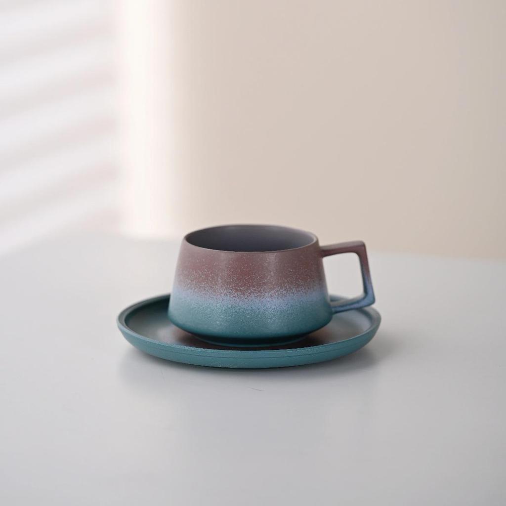 High-End Handmade Blue and Yellow Ceramic Coffee Cup & Saucer Set: Perfect for Housewarming, Weddings, or New Home Gifts