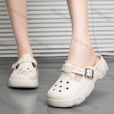 Fashion Women Shoes 2025 Summer New Platform Height Increase Buckle Strap Mary Jane Shoes Outdoor Fashion Non Slip Beach Half Drag Shoes