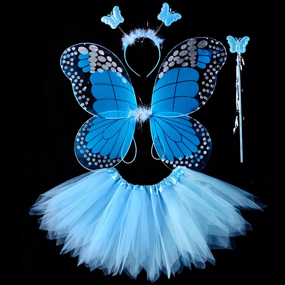 Kinder Schmetterlingsflügel Set Mädchen Schmetterlingskleid Stirnband Zauberstab Halloween Party Kostüm Kinder Fee Requisiten Weihnachten Fotografie Kleidung Requisiten