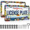 Cute Pink Strawberry License Plate Frames Holder - 2 Pack Fruit Pattern License Plate Holder Universal Aluminum Metal Rust-Proof Waterproof Car