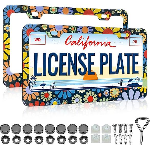 Cute Pink Strawberry License Plate Frames Holder - 2 Pack Fruit Pattern License Plate Holder Universal Aluminum Metal Rust-Proof Waterproof Car