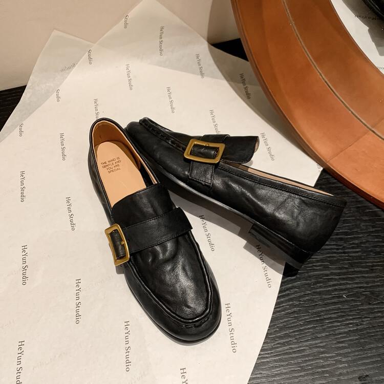Ins Oil Wax Leather Chaos Soft Leather Retro Loafers 2025 Autumn New Lazy Single Shoes Women