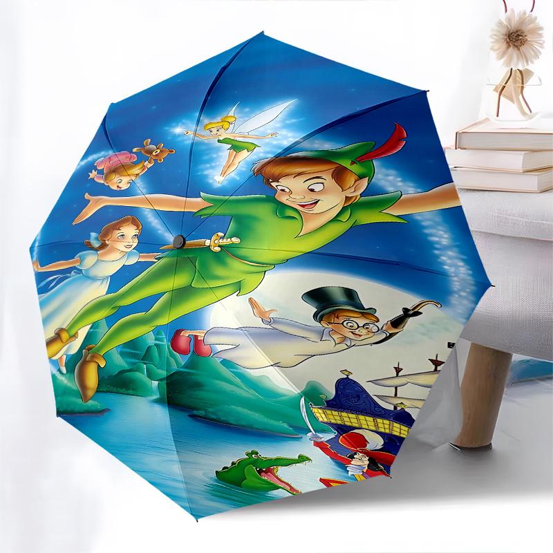 Disney Peter Pan, Tinkerbell Automatic Open/Close Umbrella - Cute Umbrella with Cute Design, Portable 3-Fold Compact Umbrella for Men & Wome