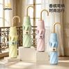 Small Gold Curved Hook Color Glue Umbrella, Fresh Weather and Rain Dual-purpose Sun Protection and UV Protection Parasol Folding Sun Umbrella Ins Wind