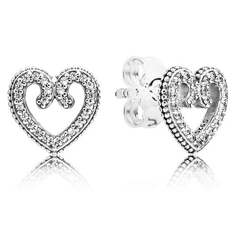 925 Sterling Silver Earring Golden Shine Clear Sparkling Crown Pave Heart Winter Frost Hoop Earring For Women Fashion Jewelry