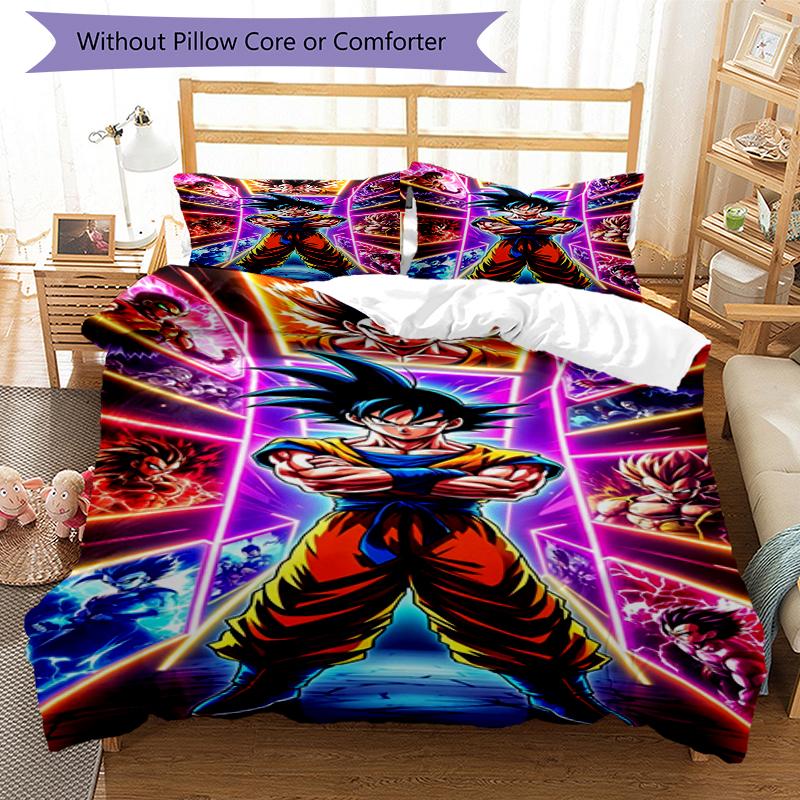 Dragon Ball Heroes Design Bed Bedding Set 1 Duvet Cover + 2 Pillowcases Soft Breathable Household Bed Linens