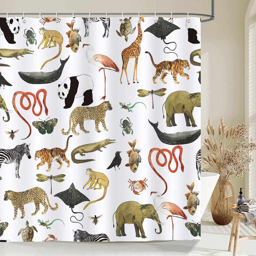 Cute Cartoon Animals Shower Curtain Printing Polyester Fabric Cartoon Bathroom Curtain Home Decoration Curtain with Hooks