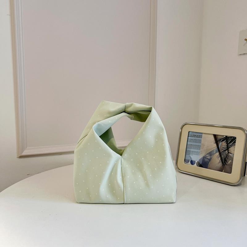 Women Fashion Polka Dot Pleated Shoulder Handbag Casual Daily Small Tote Bag