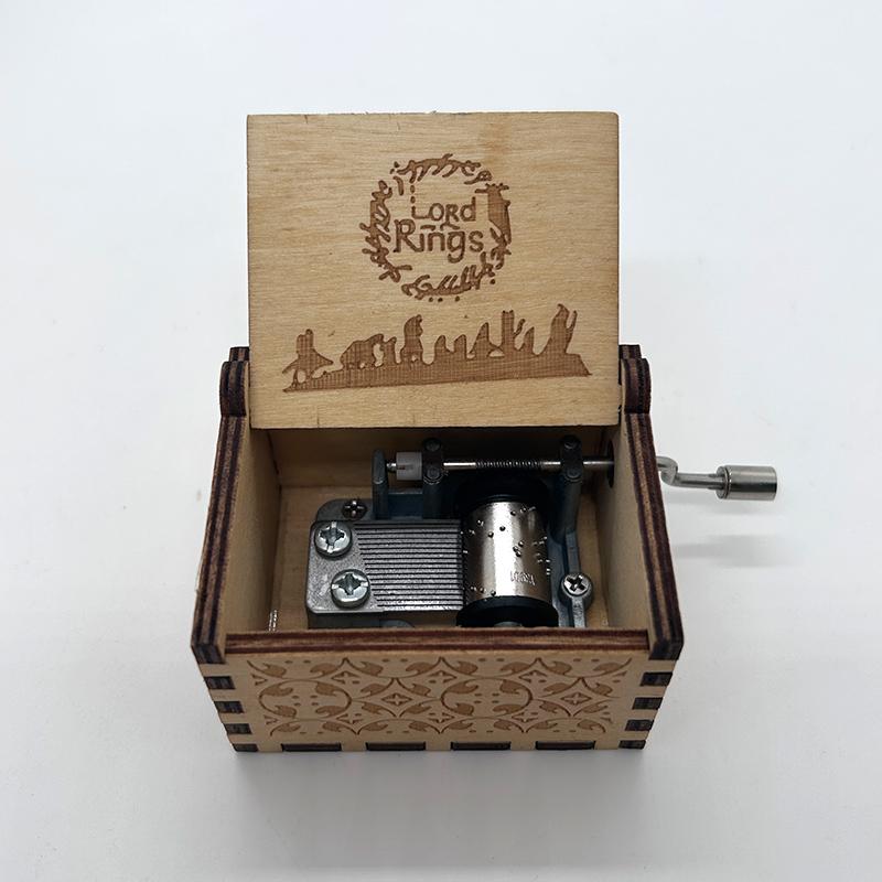 Wood Laser Engraved Vintage Hand Cranked Cute Boxes Wooden Music Box