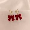 Red Flocking Bow Earrings Love Stud Earrings Sweet Earrings Women