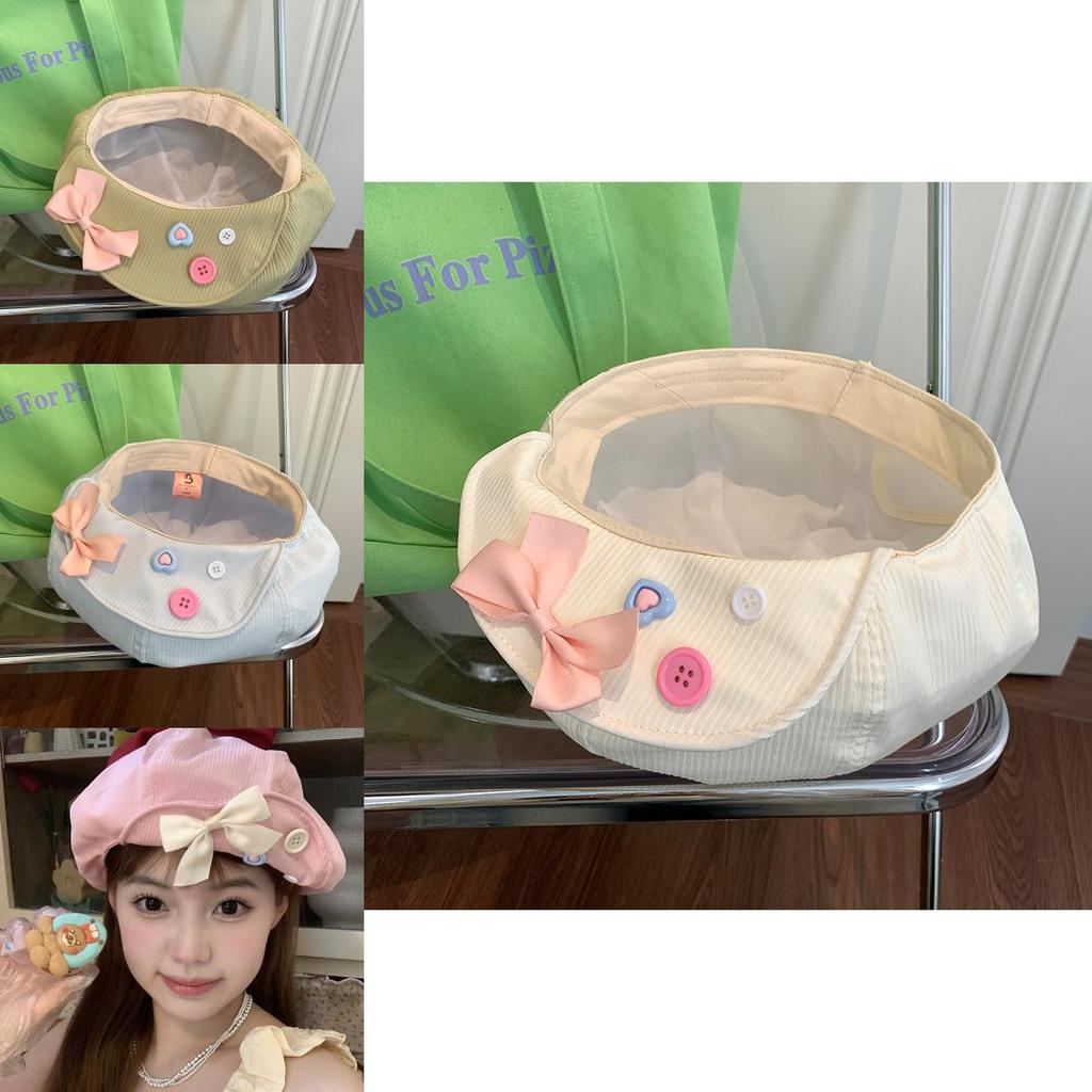 Stylish Japanese Sweet Bowknot Button Cloud Beret Hat For Women In Summer Lightweight Versatile Design