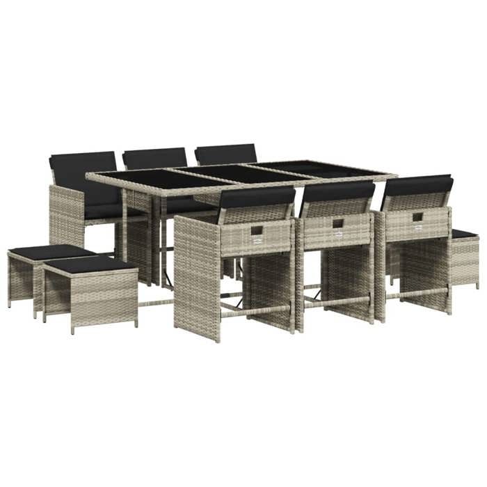VidaXL Ensemble à Manger de Jardin avec Coussins 11 pcs, Table et Chaise de Terrasse, Meubles de Patio, Mobilier 3211151