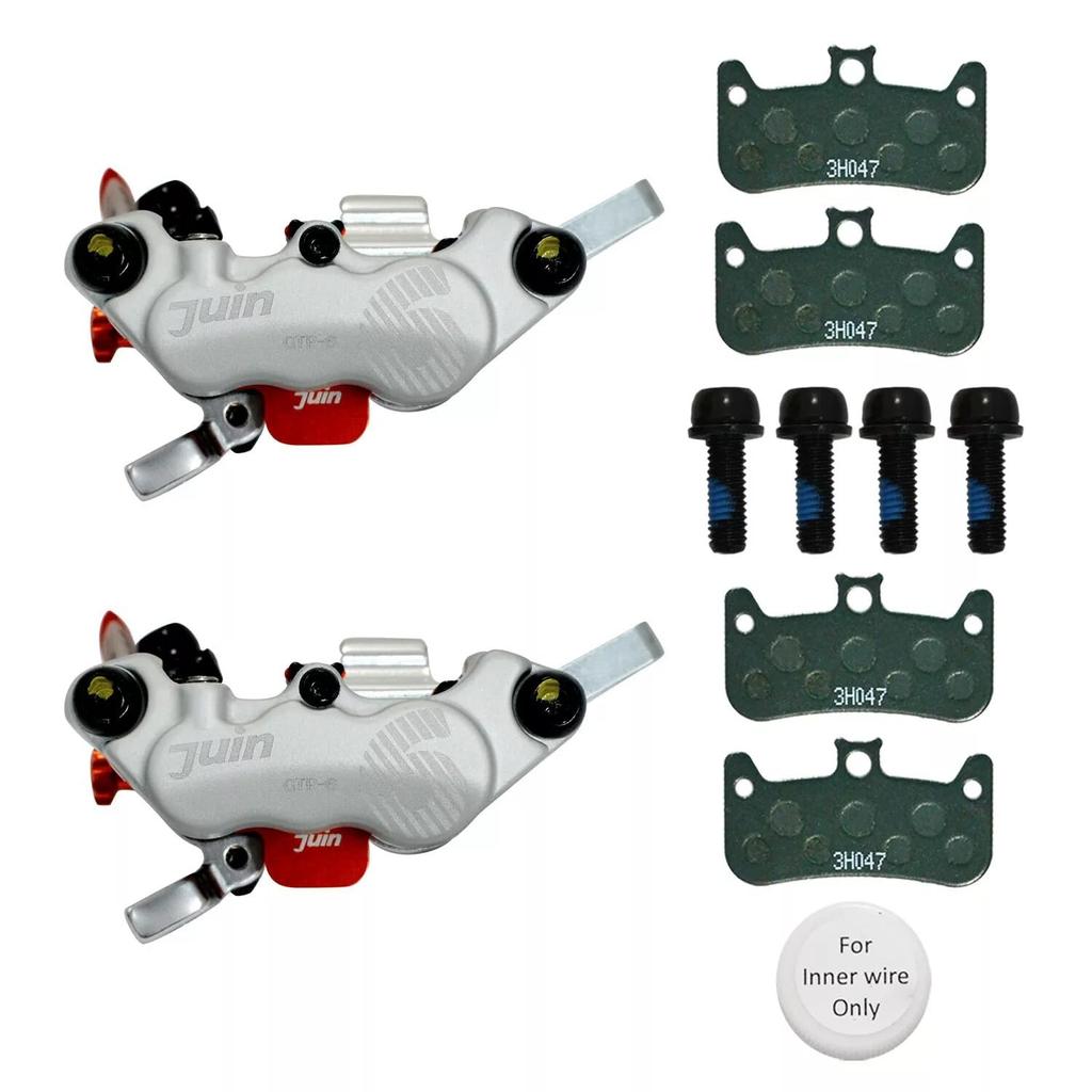JUIN TECH GTP-6 6-Piston MTB eBike CX Hydraulic Disc Brake Caliper Set (F+R), Silver, JT2741