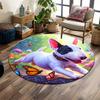 Playful Dog and Butterflies In Nature Print Round Rug, Living Room, Bedroom, Playroom Carpet, Non Slip Floor Mat, Gift