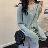 Women's Thin Knit Top Cardigan for Outer Wear Spring Long Sleeve Retro Loose V-neck Outer Coat Ins Style