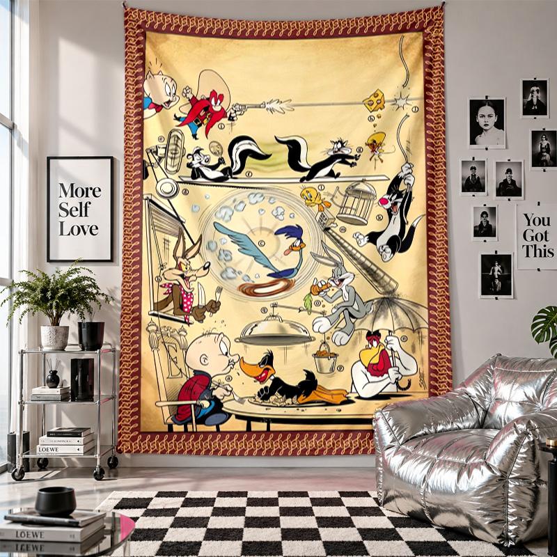 Wall TapestryLooney Tunes Art Hanging Cloth Decorative Background Cover for Room Decoration