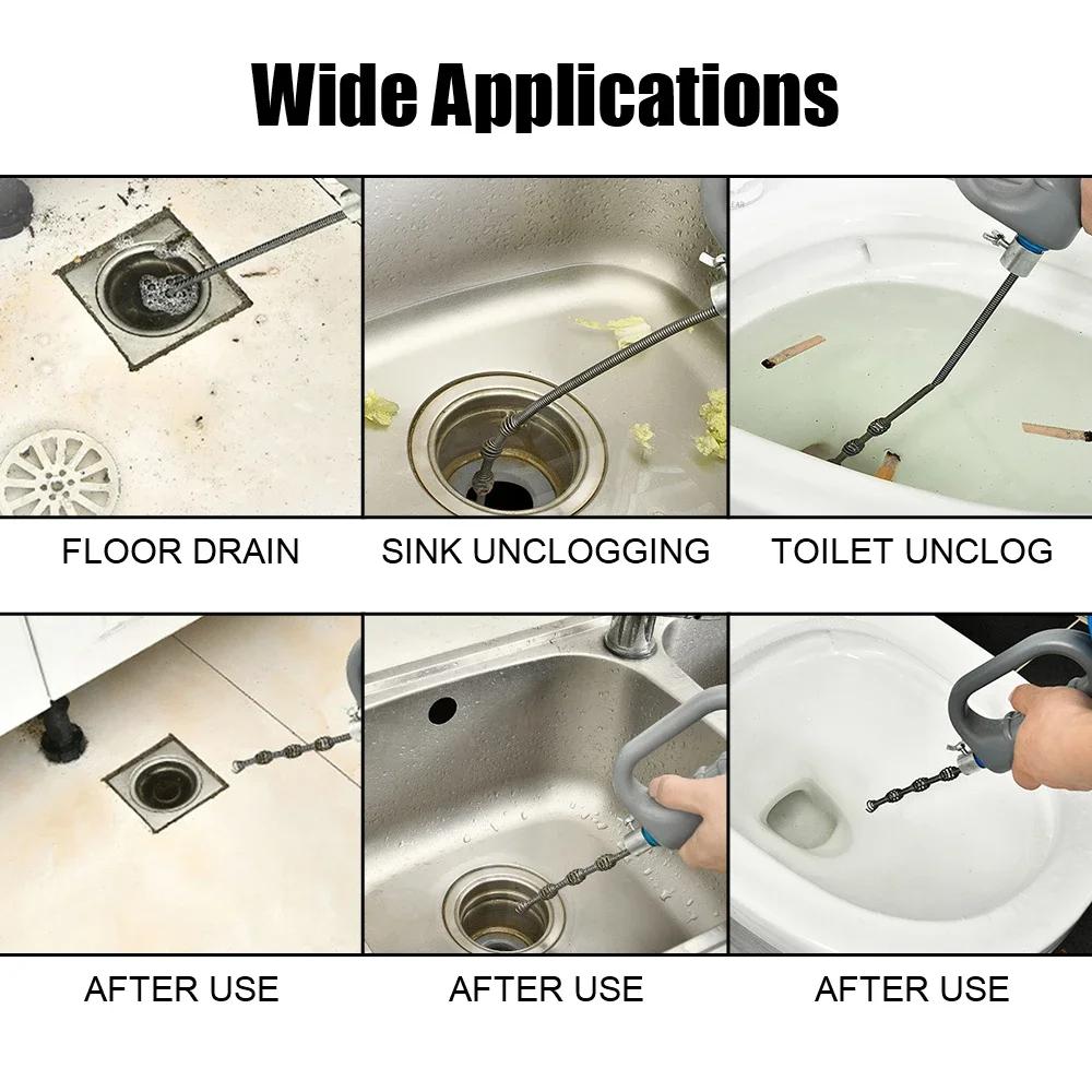Toilet Sink Drain Unblocker - 5/7/10M Handheld Extendable Sewer Pipe Dredge, Bathroom & Kitchen Cleaning Tool