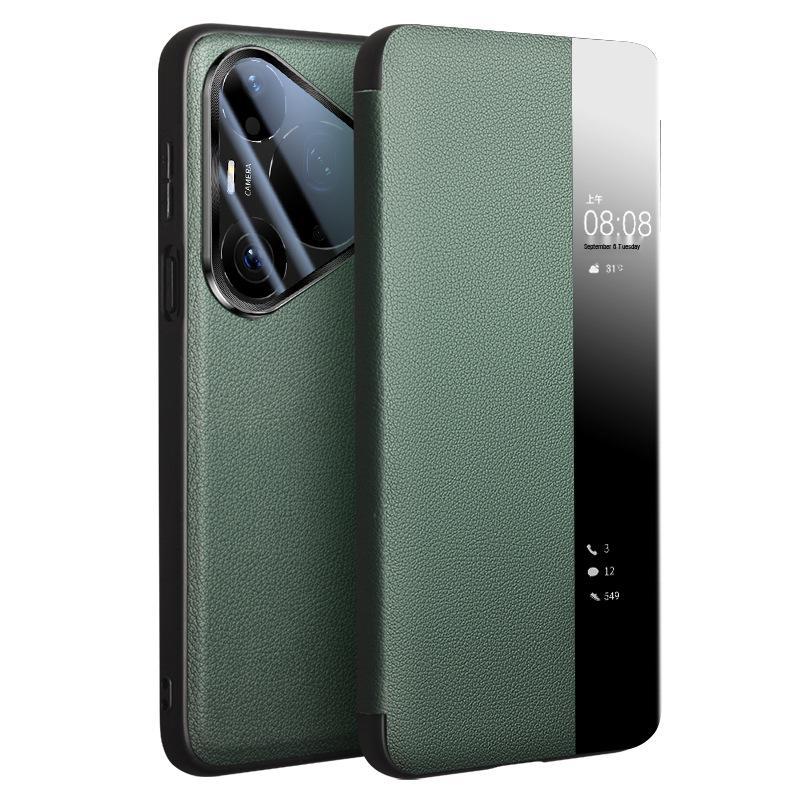 Qiali Genuine Leather Magnetic Flip Case with Smart Sleep for Huawei Pura90 Pro Max