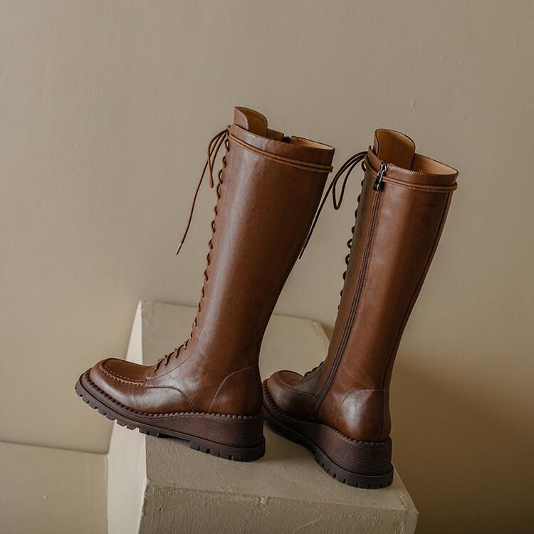 Mode Neue Keilabsatz-Plateau-Stiefel aus Spaltleder Damenstiefel Runde Zehen Lammfell Kurze Stiefel für Damen Hohe Absätze Winter Kniehohe Stiefel Damen