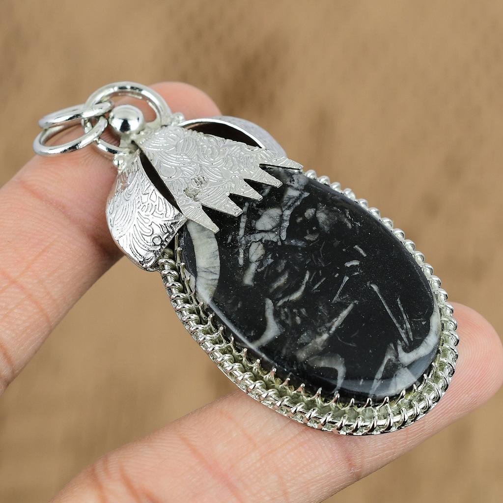 Mothers Day Sale 925 Silver Natural Black Fossil Coral Wedding Pendant Jewelry