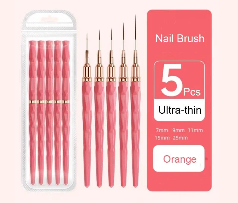 5Pcs Colorful Nail Art Liner Painting Brushes Ultra-thin Line Drawing Tool 7/9/11/15/25mm Details Manicure Nail Liners Pen Tool