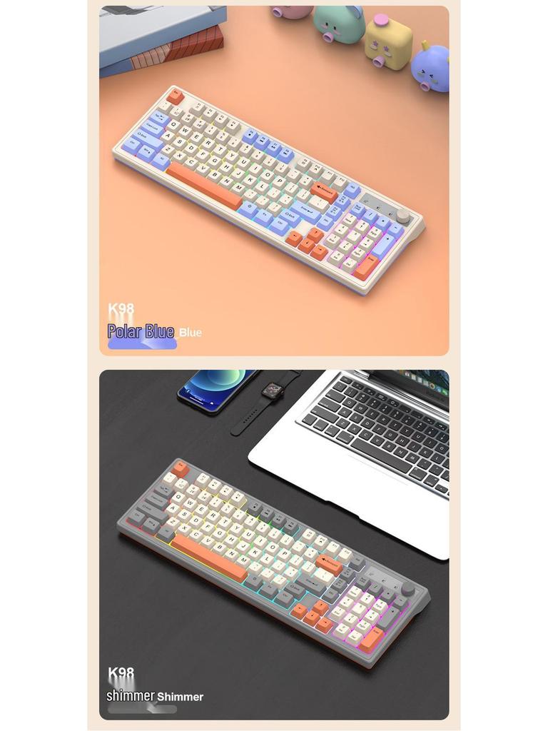 Viper K98 Dual-Mode Wireless Bluetooth Mechanical Keyboard: Stylish Color-Block Design with Office and Gaming Luminous Features