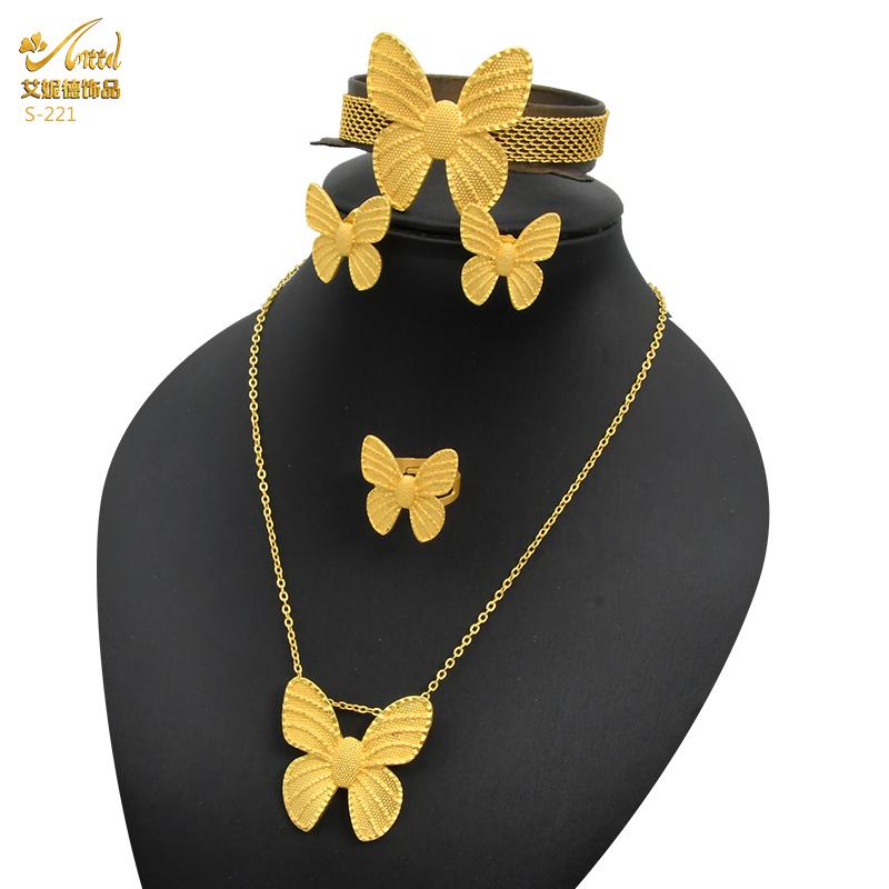 

Африканский нигерийский комплект ювелирных изделий Бабочка 24 К позолоченное ожерелье и серьги Дубайские колье Ювелирные наборы Свадебные индийские