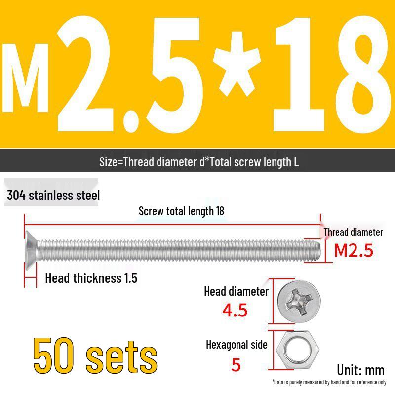 304 Stainless Steel Extra Long Phillips Flat Head Screws and Nuts Set (2M, 3M, 4M)
