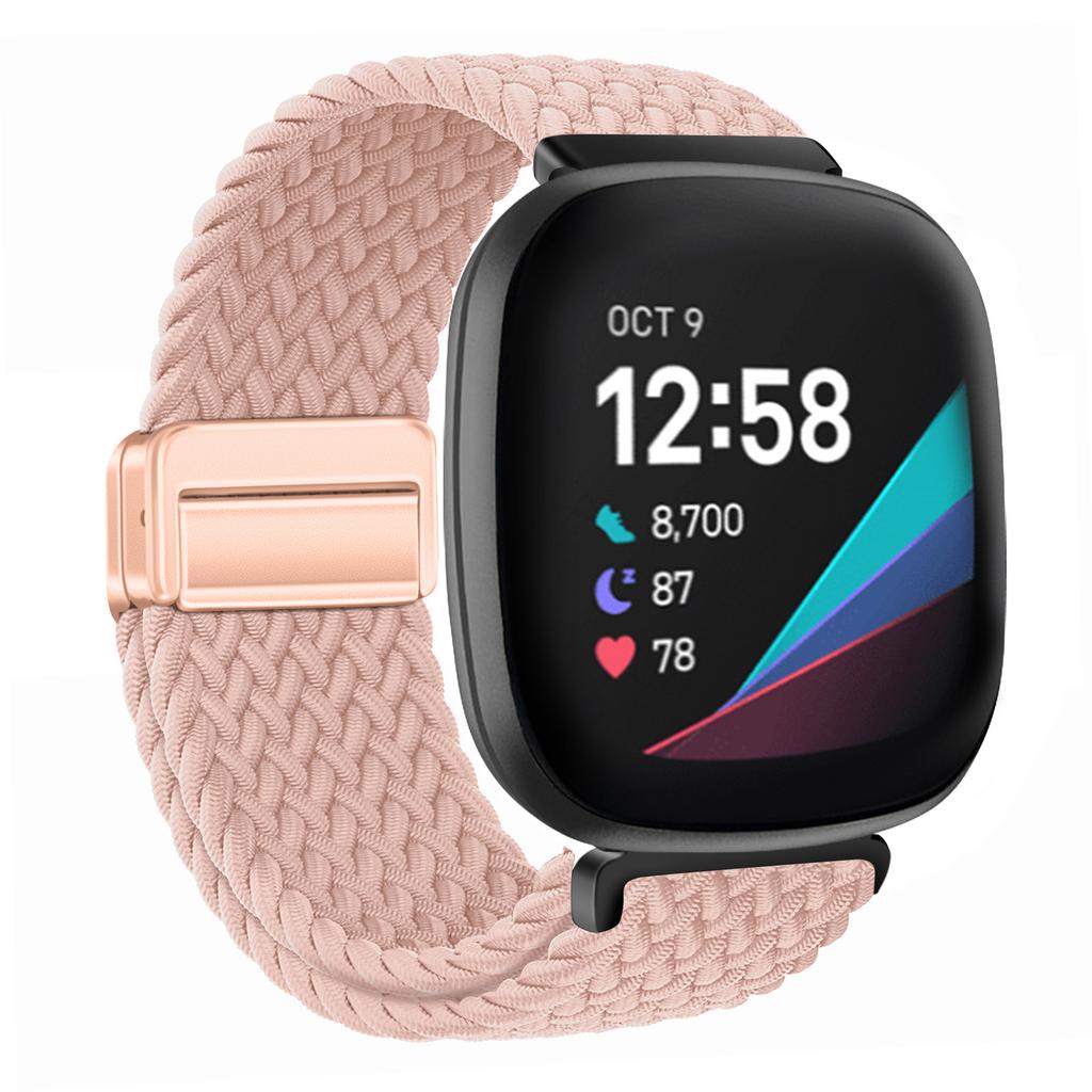Nylon Braided Loop Strap For Fitbit Versa 4/3 Adjustable Metal Magnetic Bracelet Wristband For Fitbit Sense 2/1 Band Accessories