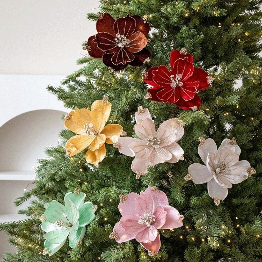 22cm Artificial Christmas Flower Shiny Beautiful Christmas Tree Wreath Realistic Handmade Christmas Poinsettia Wedding Gift