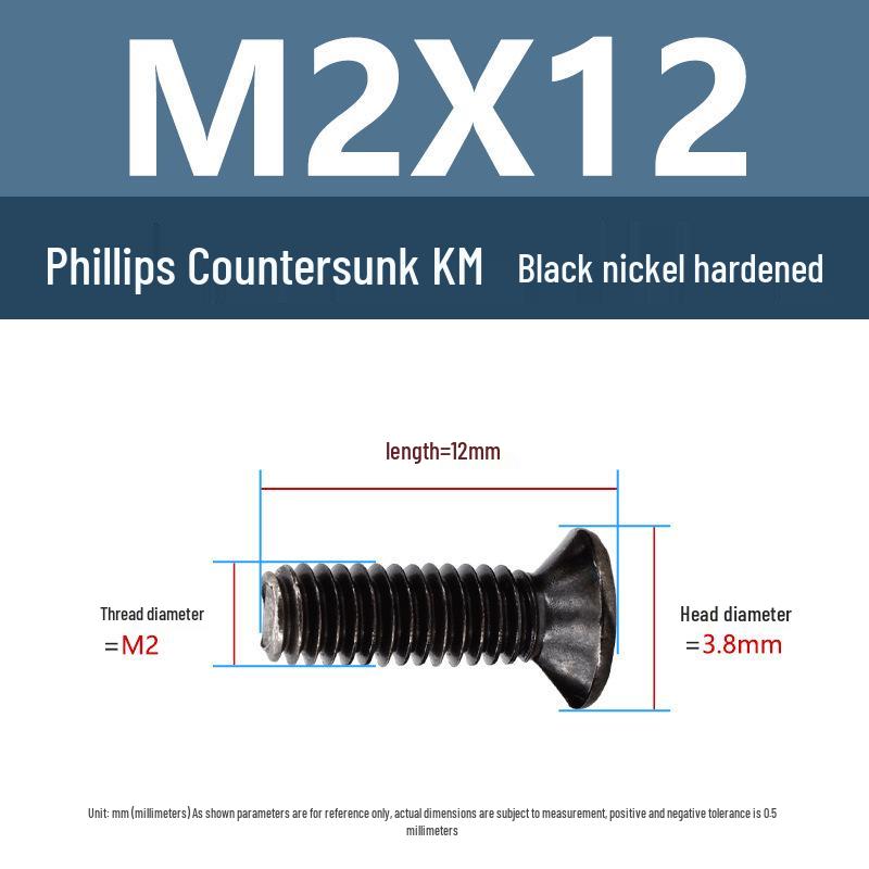 Yigu Uhlíková ocel Černý nikl Kalené KM Šrouby s plochou hlavou Phillips M2-M4 pro elektroniku