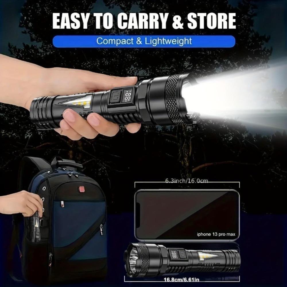 Rechargeable LED Flashlight Portable Flashlight Intelligent Power Display for Outdoor Camping Fishing Hiking Cycling Mountaineering