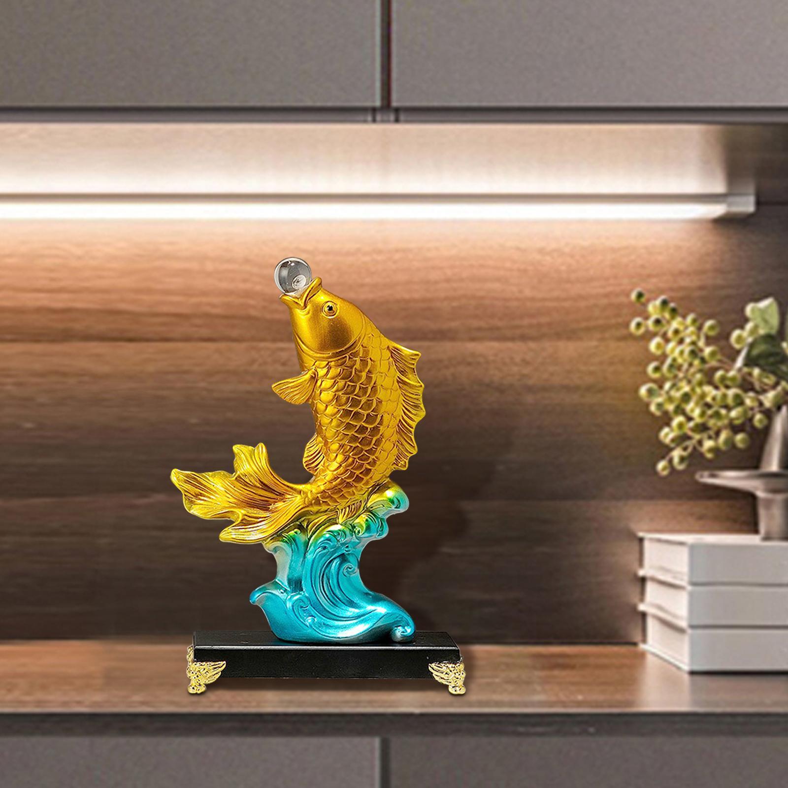 

Статуэтка рыбы кои из смолы, настольное украшение, скульптура процветания на Новый год, входная полка, центральный элемент офисного стола золотой