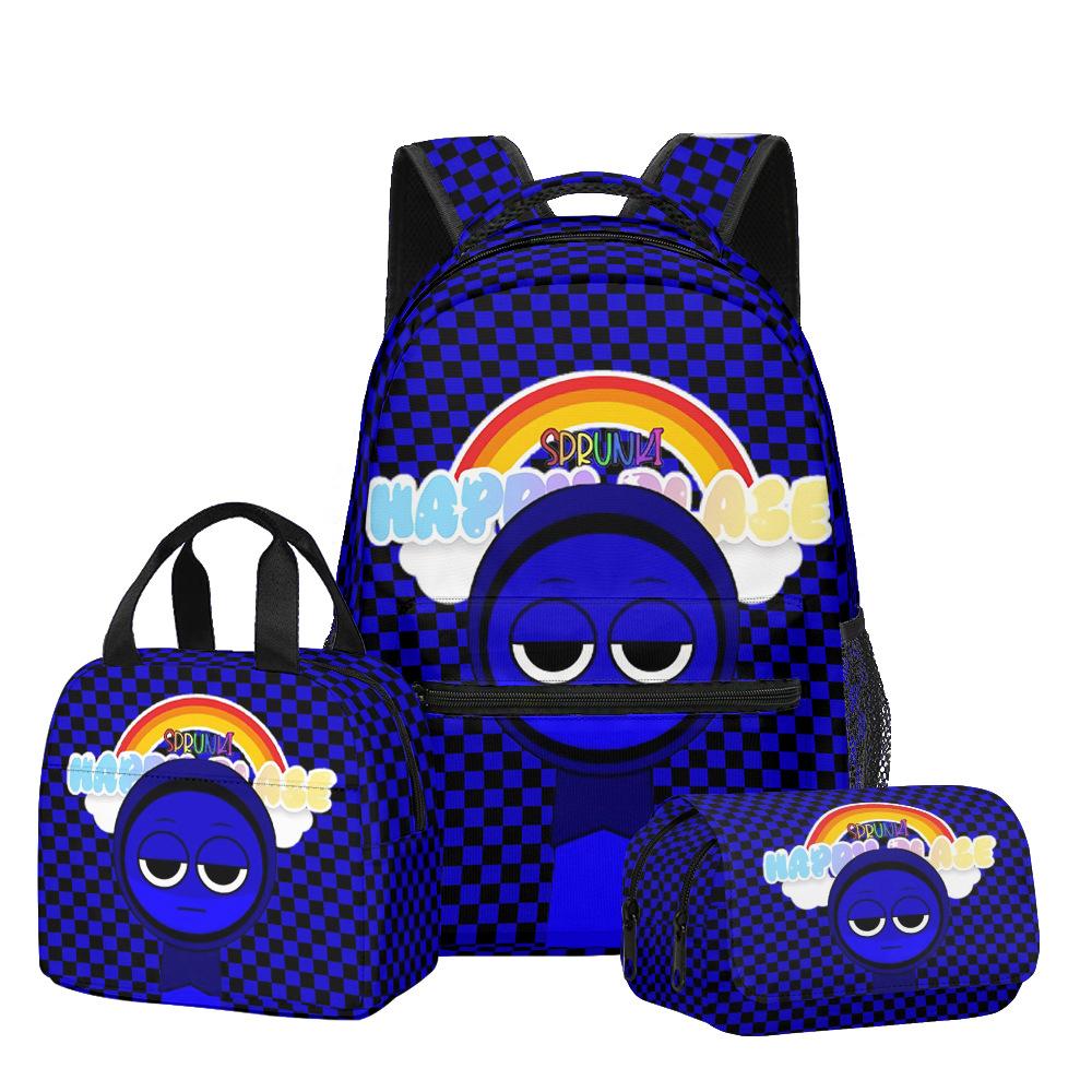 Popular Youthful Trendy Novelty Sprunki 3D Print 3pcs/Set Student Travel Bags Laptop Daypack Backpack Lunch Bag Pencil Case