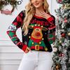 BITCED Fall/Winter Sweater 3D Reindeer with Fuzzy Pom-Poms Christmas Sweater with Sequins and Embroidery O-Neck Knit Top
