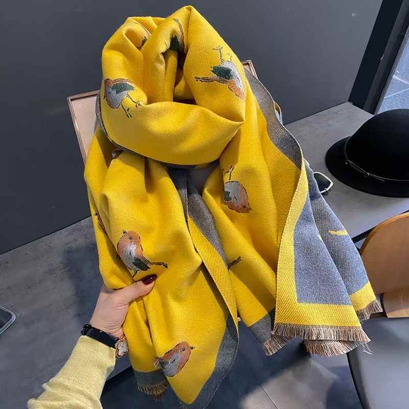 

Women s Thick Faux Cashmere Scarf Warm Winter Shawl Printed Blanket Wrap Echarpe for Cosy Style And Comfort One Size жовтий